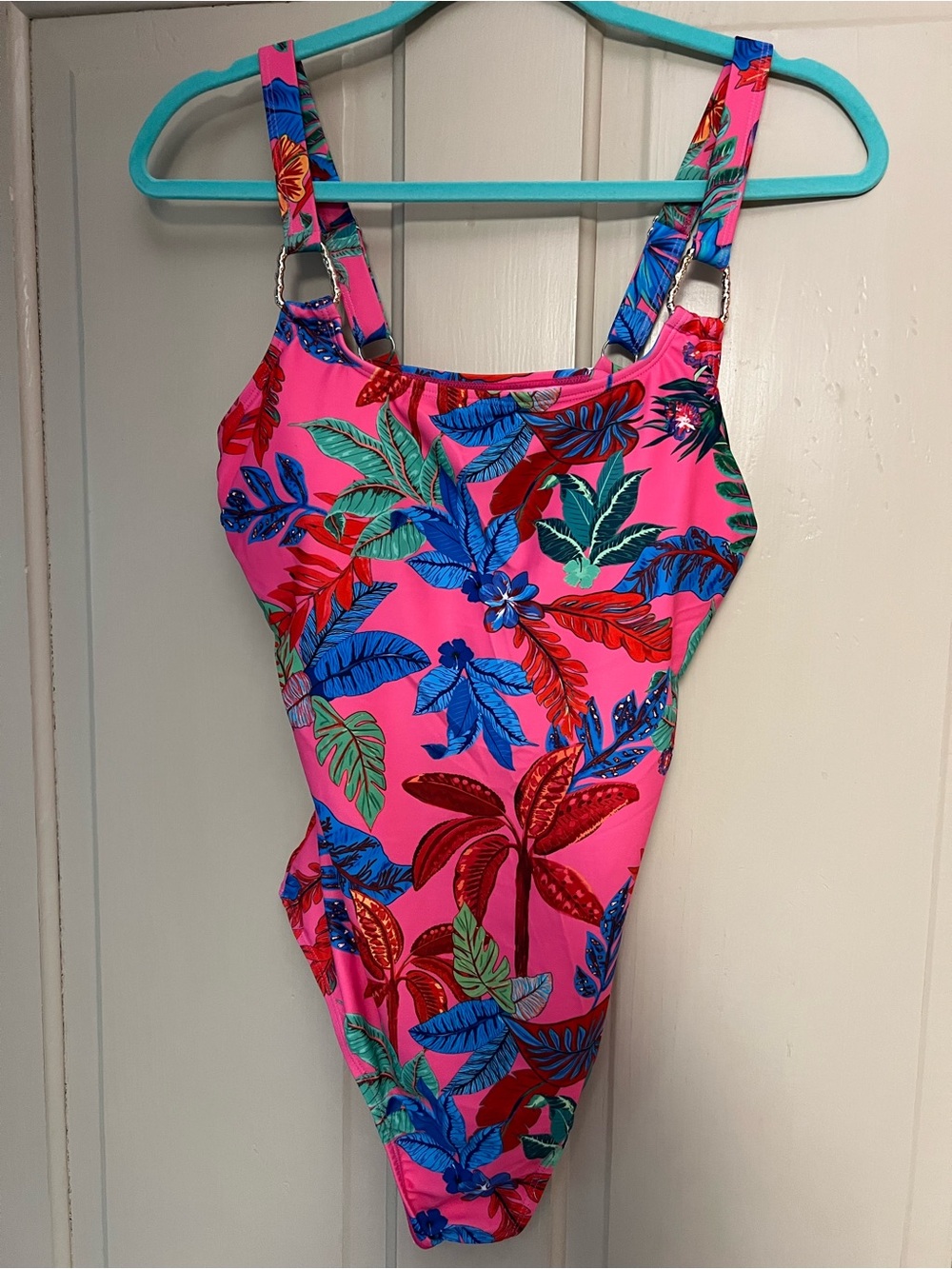 Ladies' Pink Tropical One-Piece Swimsuit - Picture 1 of 3